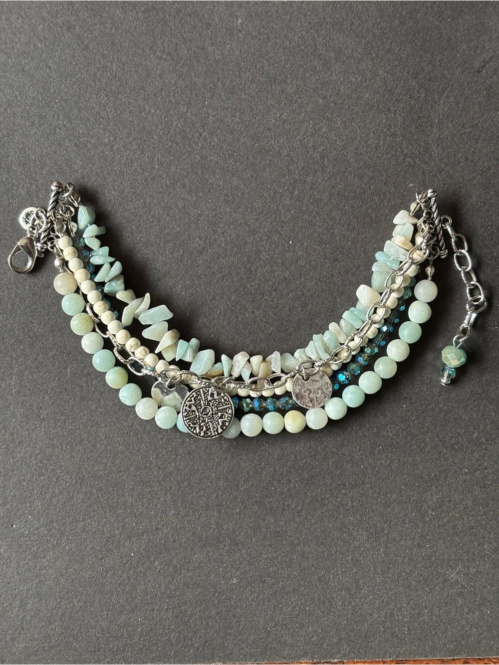 Linen & Flax Amazonite Multi Strand Bracelet Silver Charms - Picture 4 of 7